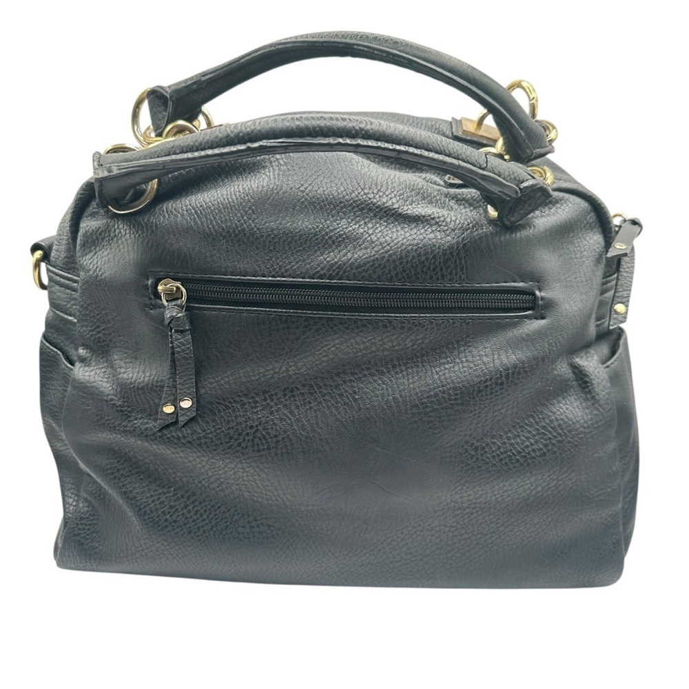 Olivia + Joy Black Faux Leather Satchel Handbag, Polyurethane, Medium - Picture 4 of 17